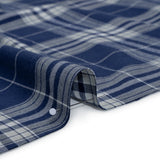 Lightweight Cotton Flannel Twill - Dark Blue, Pale Gray and White Plaid - Deadstock