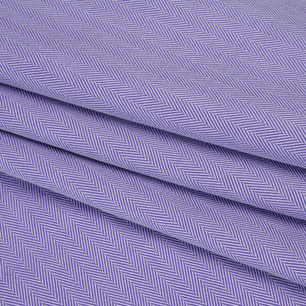 Cotton Twill Shirting - Very Peri and White Herringbone - Deadstock