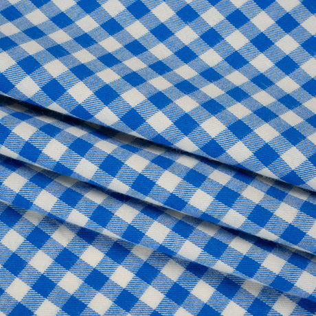 Cotton Twill Flannel - Cerulean Blue and Cream Gingham Check - Designer Deadstock