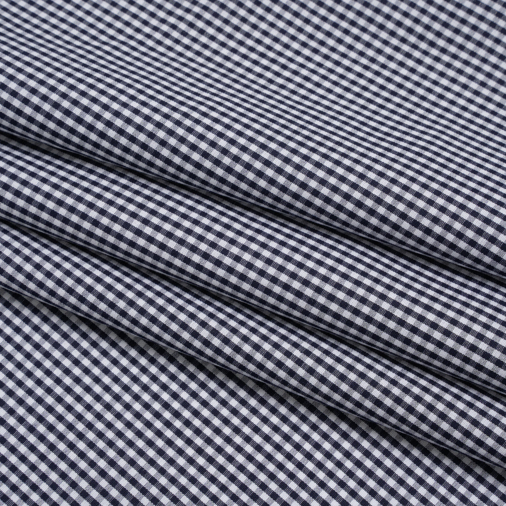 Cotton Gingham Shirting - Navy and White Tiny Checks - Deadstock