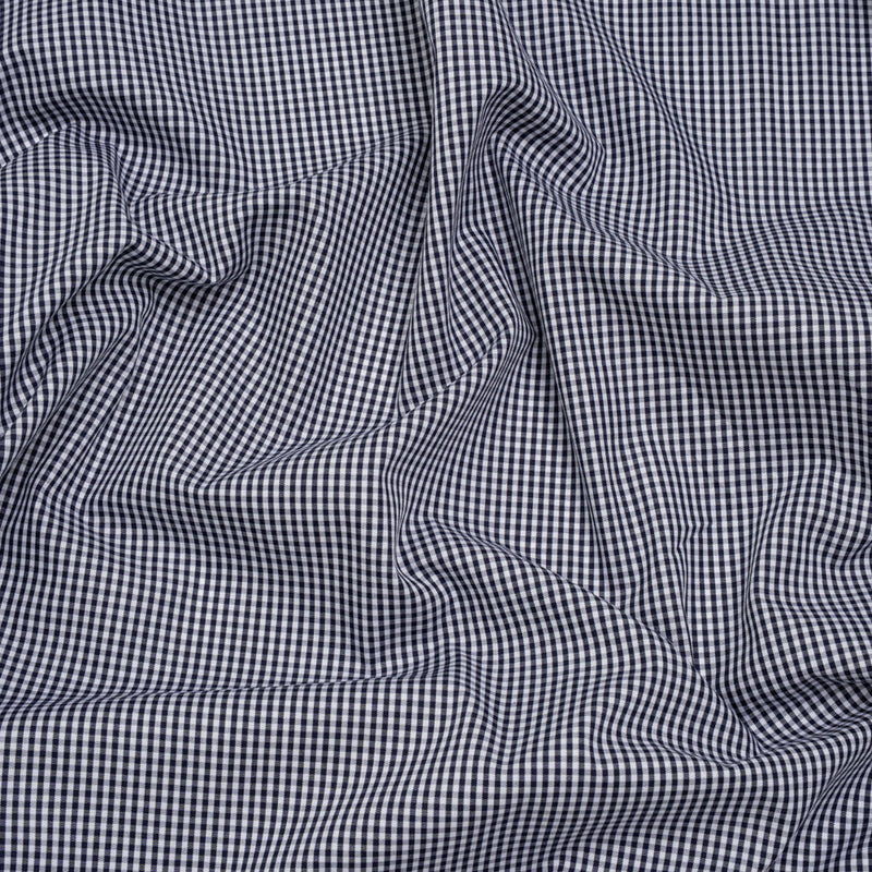 Cotton Gingham Shirting - Navy and White Tiny Checks - Deadstock