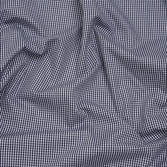 Cotton Gingham Shirting - Navy and White Tiny Checks - Deadstock