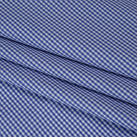 Cotton Gingham Shirting - Cobalt Blue and White Tiny Checks - Deadstock
