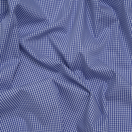 Cotton Gingham Shirting - Cobalt Blue and White Tiny Checks - Deadstock