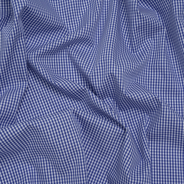 Cotton Gingham Shirting - Cobalt Blue and White Tiny Checks - Deadstock