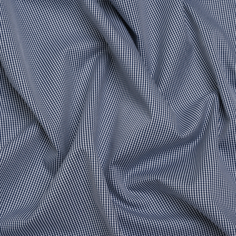 Cotton Shirting - Midnight Blue and White Tiny Checks - Deadstock