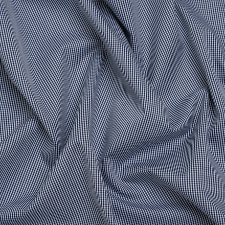 Cotton Shirting - Midnight Blue and White Tiny Checks - Deadstock