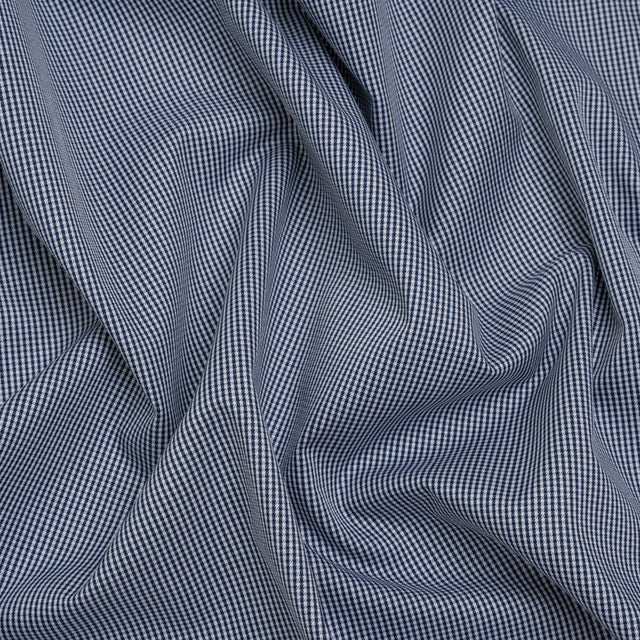 Cotton Shirting - Midnight Blue and White Tiny Checks - Deadstock