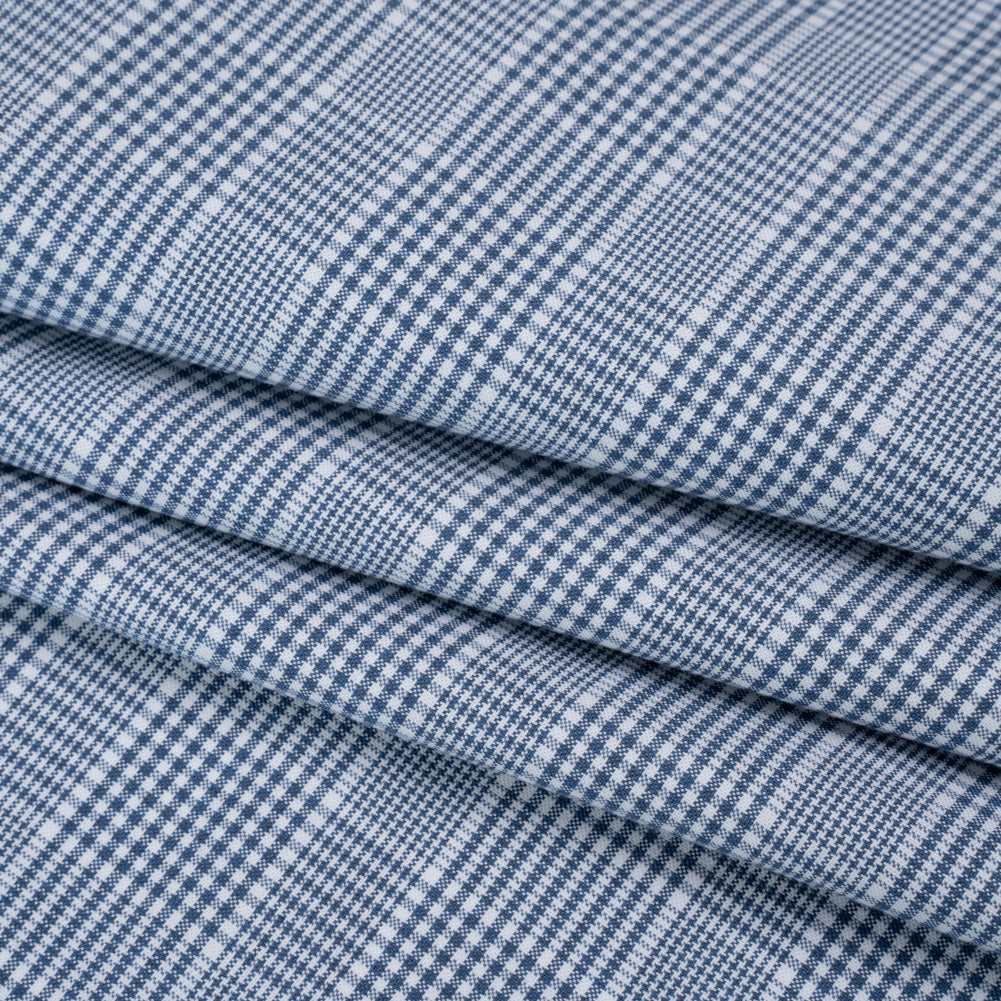 Cotton Oxford Shirting - Blue and White Glen Plaid - Deadstock
