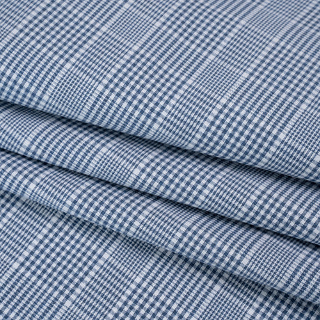 Cotton Oxford Shirting - Blue and White Glen Plaid - Deadstock
