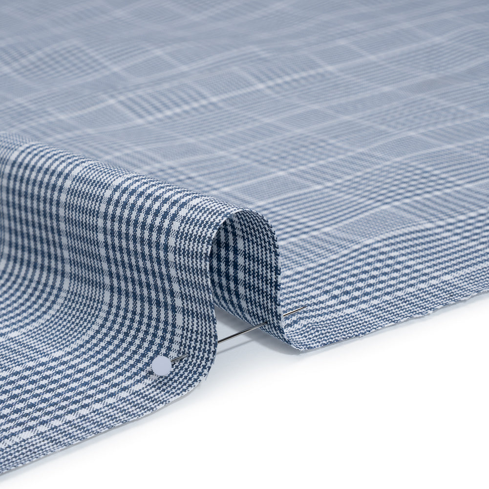 Cotton Oxford Shirting - Blue and White Glen Plaid - Deadstock