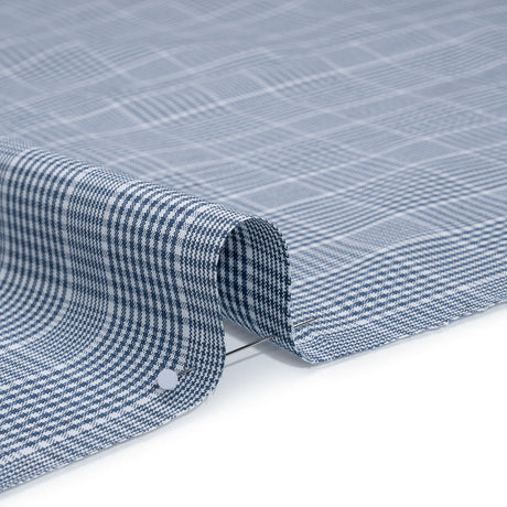 Cotton Oxford Shirting - Blue and White Glen Plaid - Deadstock