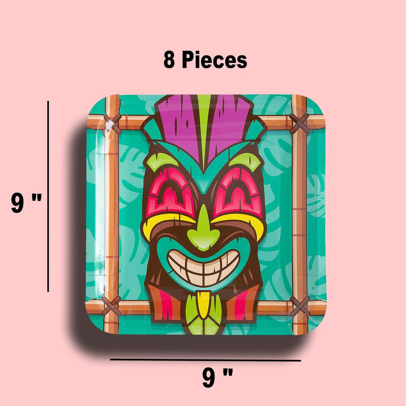 8 Count Teal Tiki Paper Dinner Plates 9" Luau Party Tableware