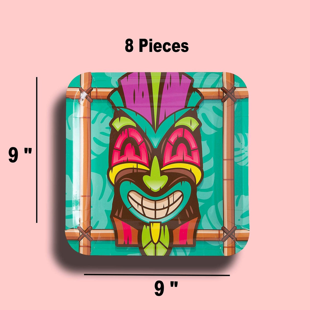 8 Count Teal Tiki Paper Dinner Plates 9" Luau Party Tableware