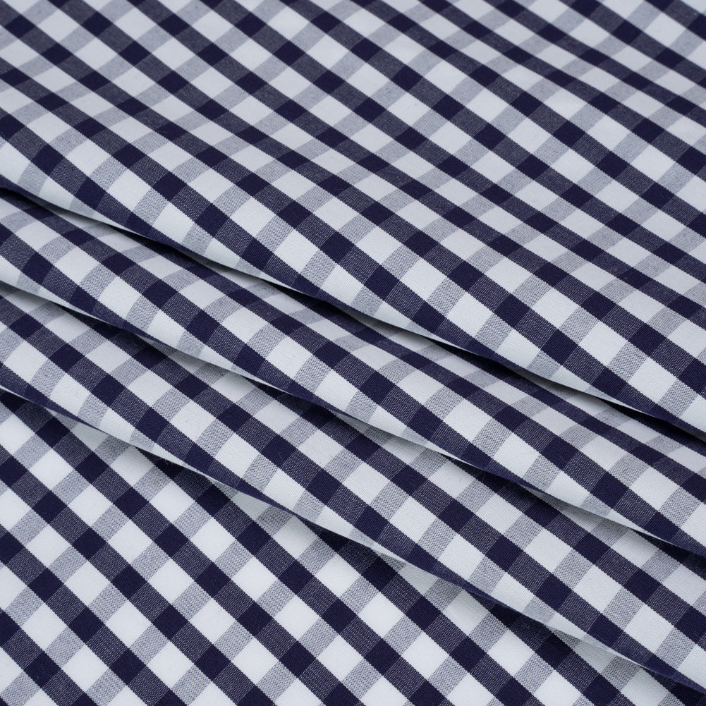 Cotton Shirting - Navy Blue and White Checks - Deadstock