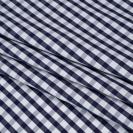 Cotton Shirting - Navy Blue and White Checks - Deadstock