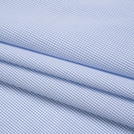 Cotton Shirting - Light Blue and White Little Windowpane Checks - Designer Deadstock