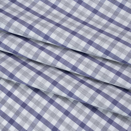 Cotton Herringbone Twill Shirting - Blue, Gray and White Tattersall Check - Deadstock