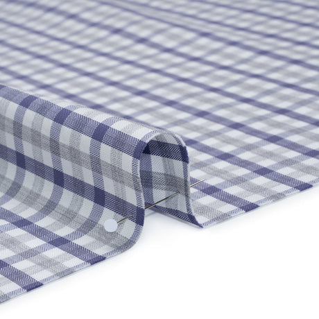 Cotton Herringbone Twill Shirting - Blue, Gray and White Tattersall Check - Deadstock