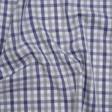 Cotton Herringbone Twill Shirting - Blue, Gray and White Tattersall Check - Deadstock