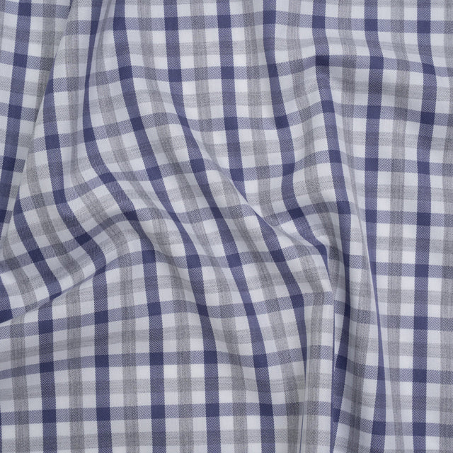 Cotton Herringbone Twill Shirting - Blue, Gray and White Tattersall Check - Deadstock