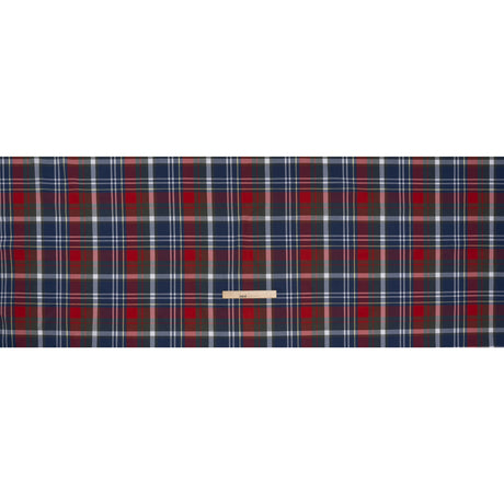 Cotton Shirting - Blue, Red and Olive Green Plaid - Designer Deadstock