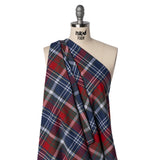 Cotton Shirting - Blue, Red and Olive Green Plaid - Designer Deadstock