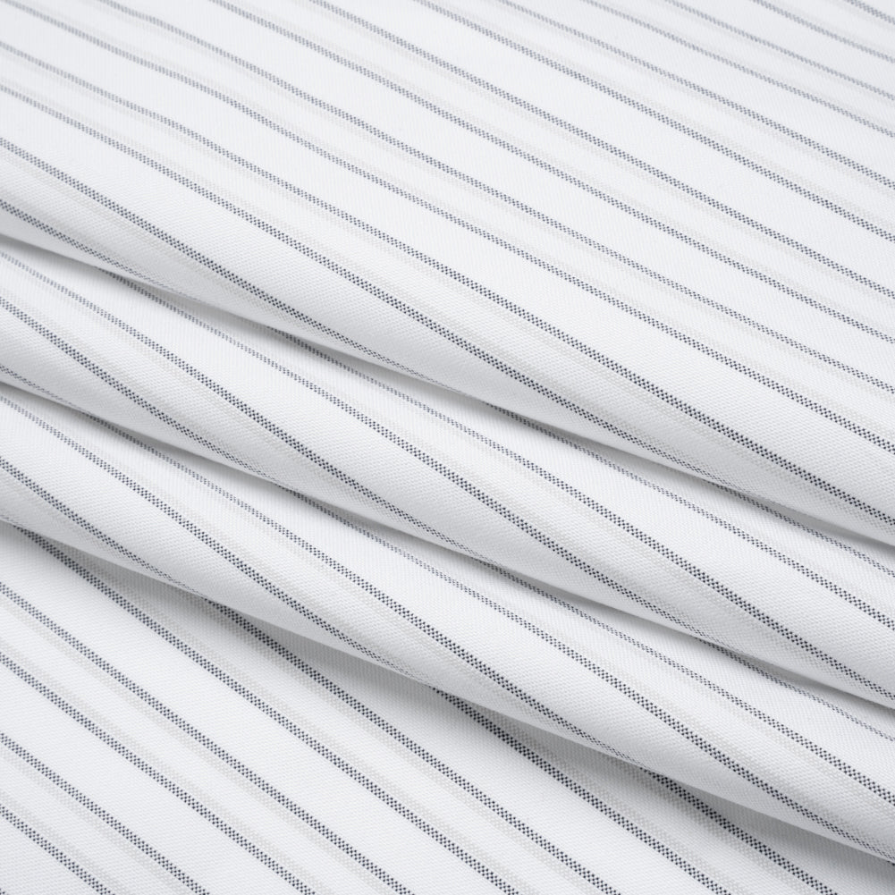 Cotton Oxford Shirting - Navy Blue, Pale Gray and White Shadow Stripes - Deadstock