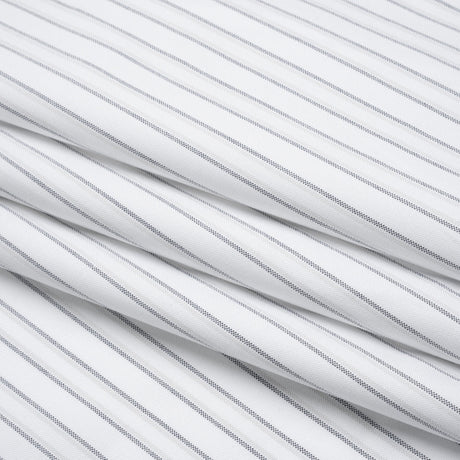 Cotton Oxford Shirting - Navy Blue, Pale Gray and White Shadow Stripes - Deadstock