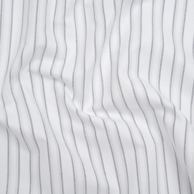 Cotton Oxford Shirting - Navy Blue, Pale Gray and White Shadow Stripes - Deadstock