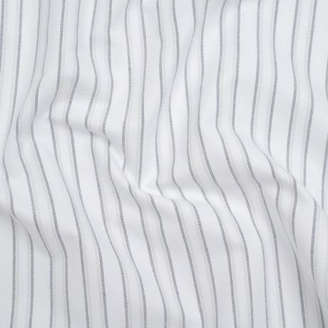 Cotton Oxford Shirting - Navy Blue, Pale Gray and White Shadow Stripes - Deadstock