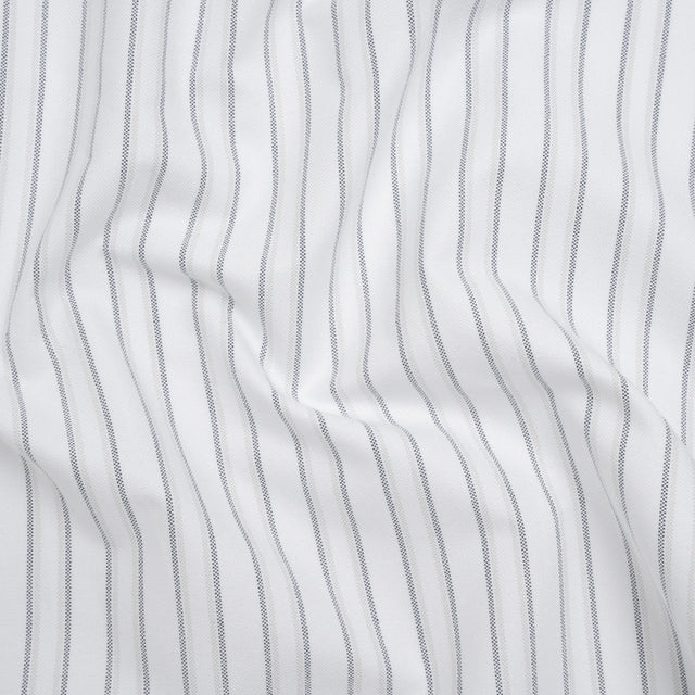 Cotton Oxford Shirting - Navy Blue, Pale Gray and White Shadow Stripes - Deadstock