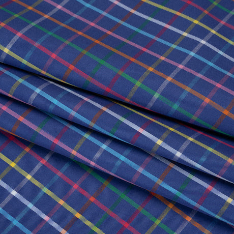 Cotton Twill Shirting - Blue and Rainbow Windowpane Checks - Deadstock
