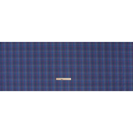 Cotton Twill Shirting - Blue and Rainbow Windowpane Checks - Deadstock