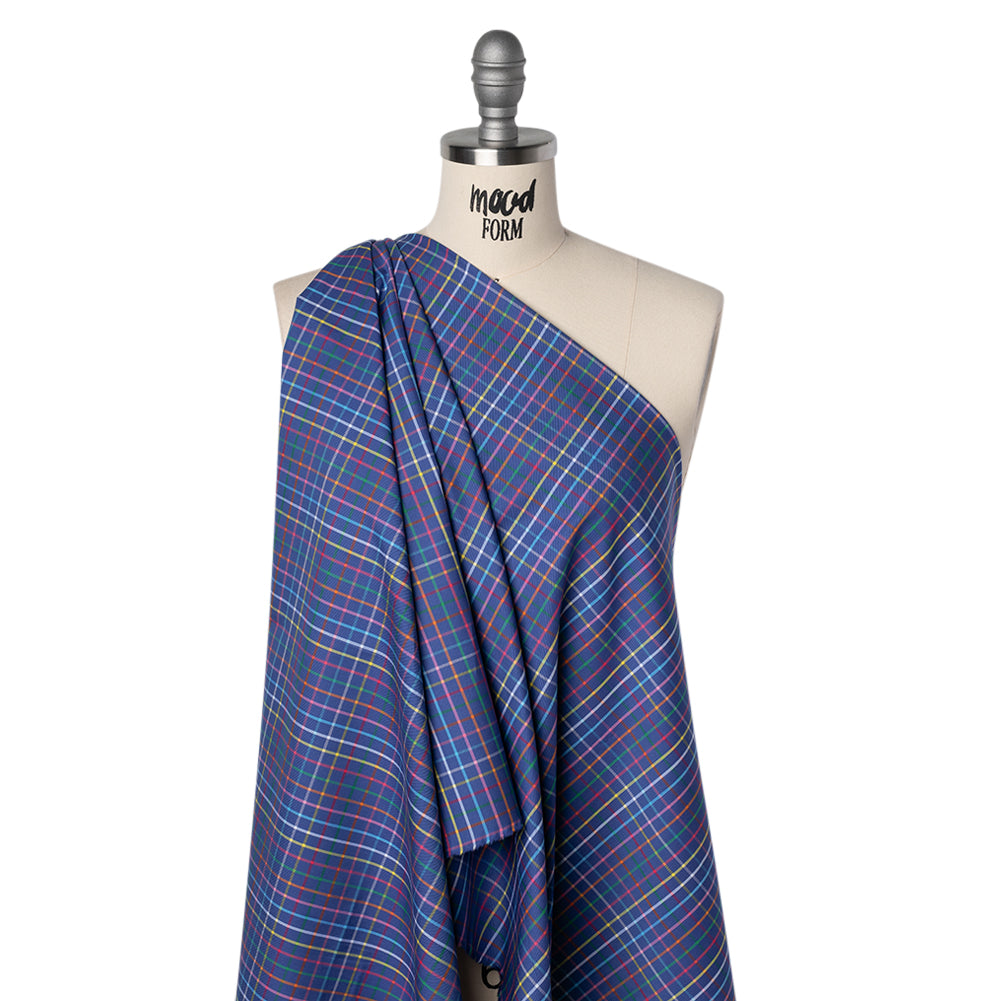 Cotton Twill Shirting - Blue and Rainbow Windowpane Checks - Deadstock