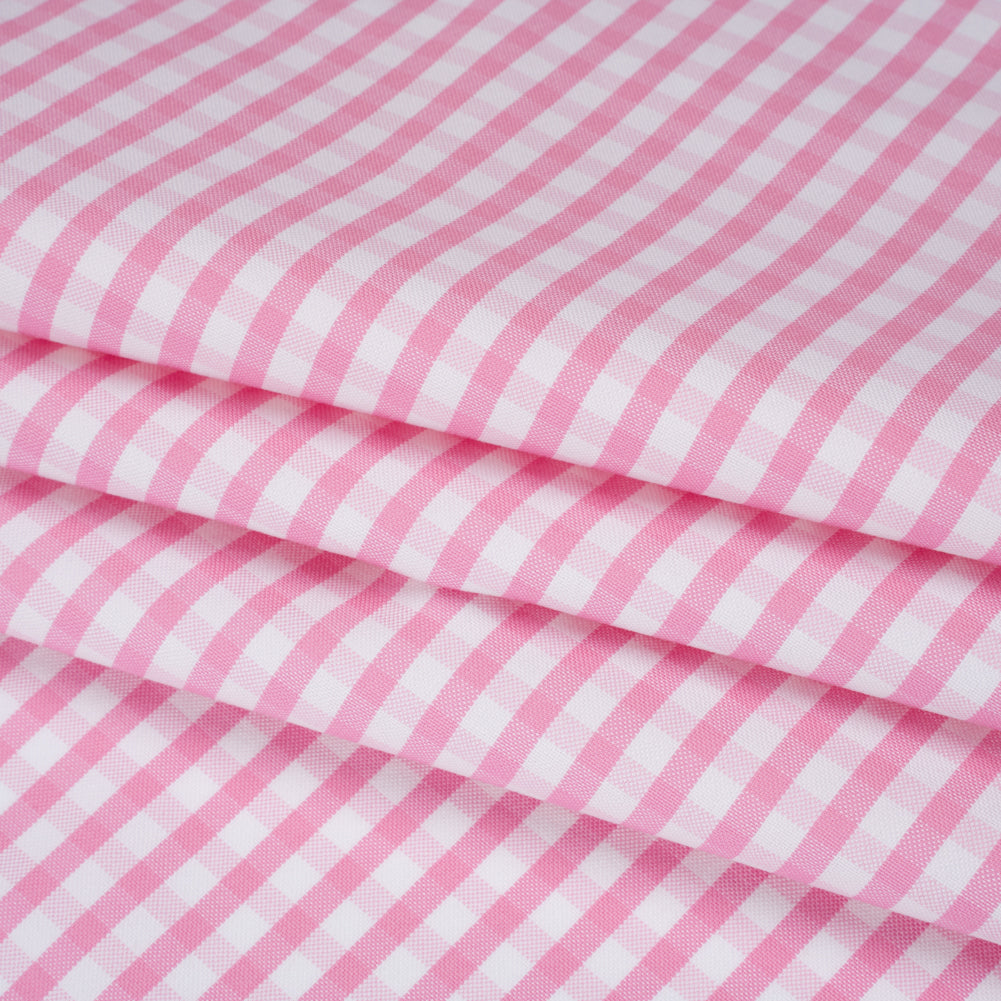 Cotton Oxford Shirting - Light Pink and White Gingham Checks - Deadstock