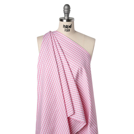 Cotton Oxford Shirting - Light Pink and White Gingham Checks - Deadstock