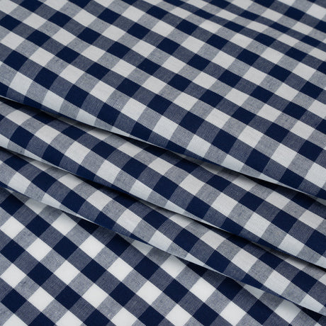 Cotton Gingham Shirting - Dark Teal Blue and White Checks - Deadstock