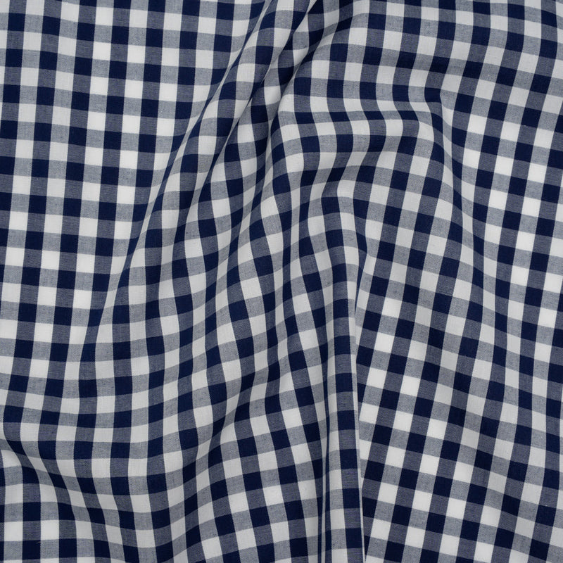 Cotton Gingham Shirting - Dark Teal Blue and White Checks - Deadstock