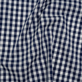 Cotton Gingham Shirting - Dark Teal Blue and White Checks - Deadstock