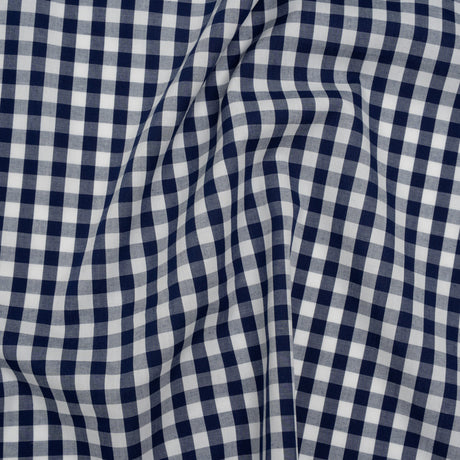 Cotton Gingham Shirting - Dark Teal Blue and White Checks - Deadstock