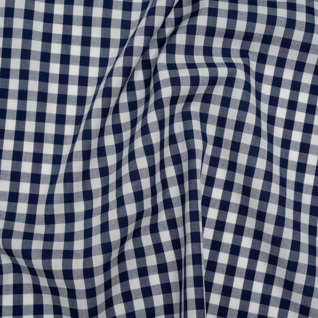 Cotton Gingham Shirting - Dark Teal Blue and White Checks - Deadstock