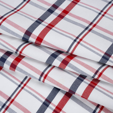 Cotton Oxford Shirting - Red, Navy and White Plaid - Deadstock