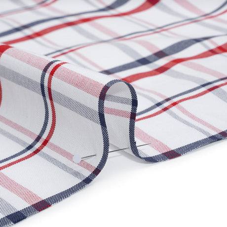 Cotton Oxford Shirting - Red, Navy and White Plaid - Deadstock