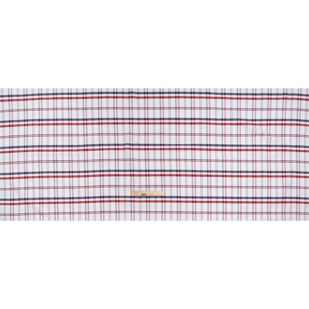 Cotton Oxford Shirting - Red, Navy and White Plaid - Deadstock
