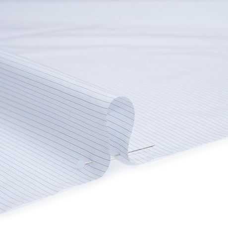 Cotton Shirting - Sky Blue and White Pinstripes - Designer Deadstock