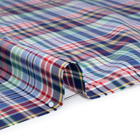 Cotton Twill Shirting - Blue, Green and Red Plaid - Deadstock