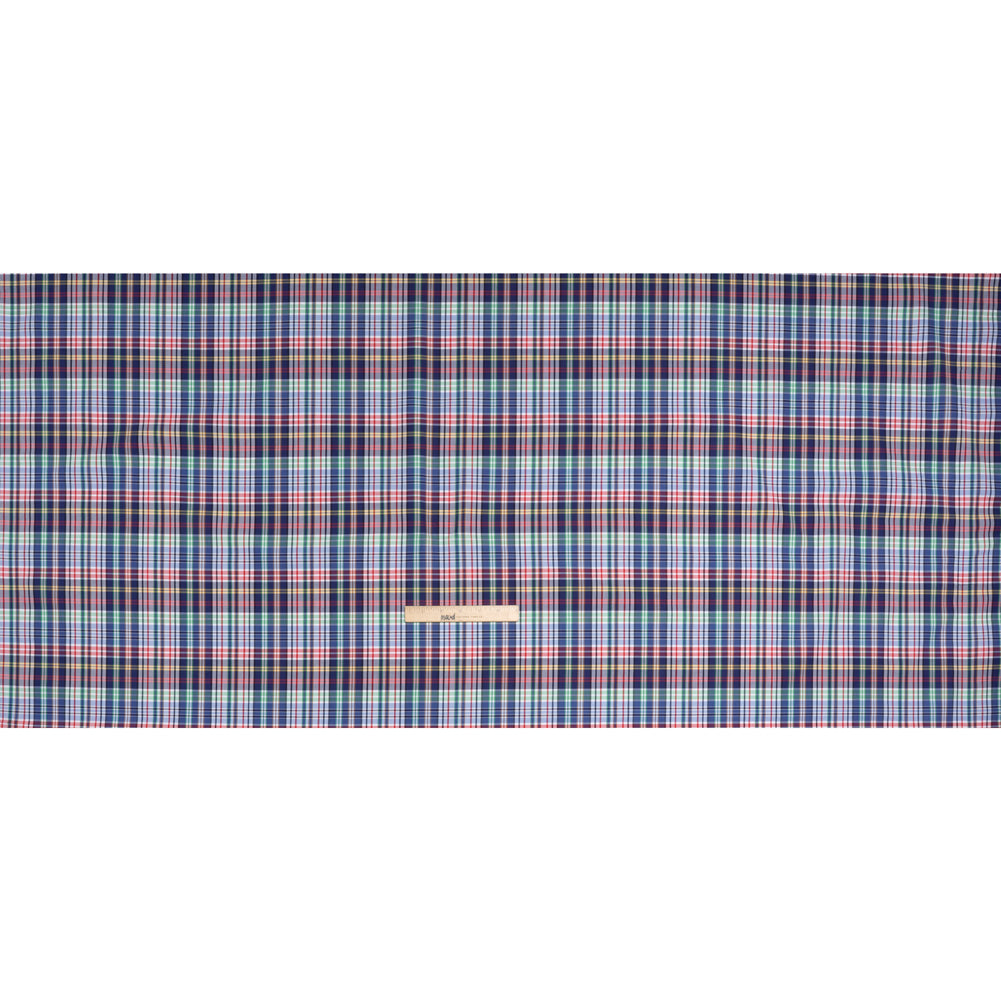 Cotton Twill Shirting - Blue, Green and Red Plaid - Deadstock