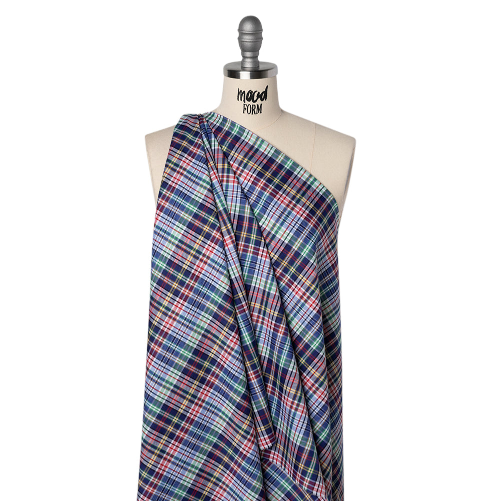 Cotton Twill Shirting - Blue, Green and Red Plaid - Deadstock