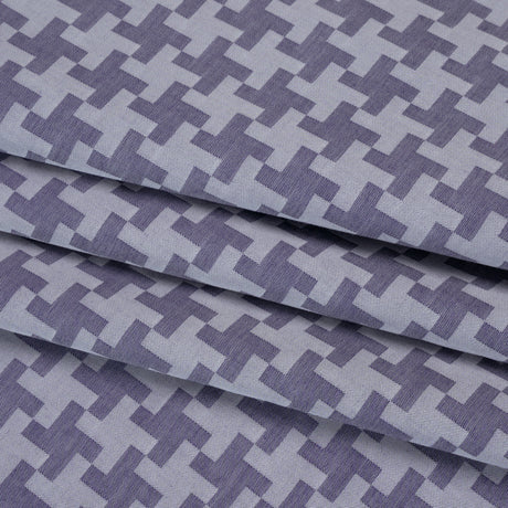 Cotton Twill Shirting - Dark Blue and White Geometric Pinwheels - Deadstock
